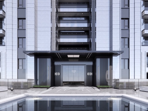 现代单元入户 住宅入户大门 单元入口 小区住宅建筑su模型