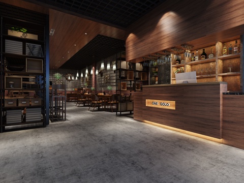  工业风餐厅 自助餐厅 火锅店 前台 隔断 卡座3d模型 