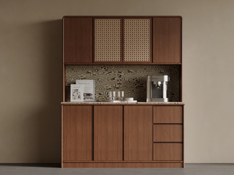 中古风酒柜 餐边柜 酒水柜su模型