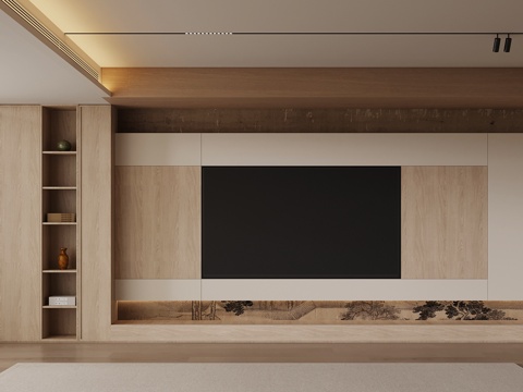 新中式电视背景墙 宋氏电视背景墙su模型