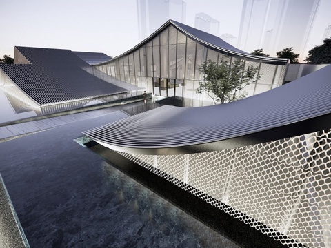  新中式售楼处建筑su模型 