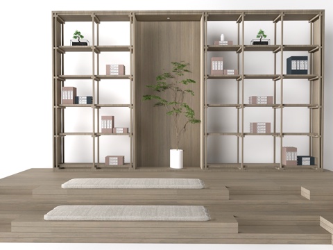 新中式装饰架 新中式书架 置物架su模型