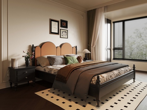  法式复古卧室 双人床3d模型 