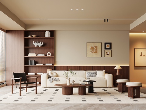 中古风客厅 沙发茶几组合su模型