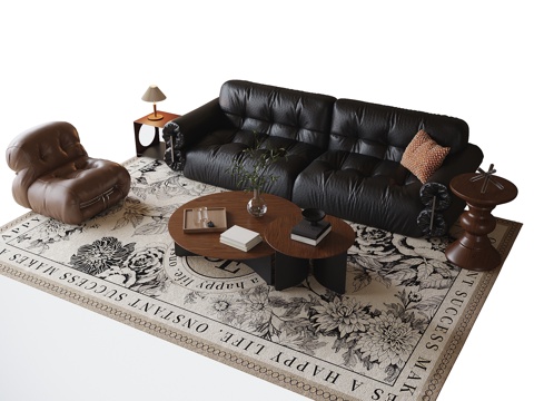 现代沙发茶几组合 地毯 双人沙发su模型su模型