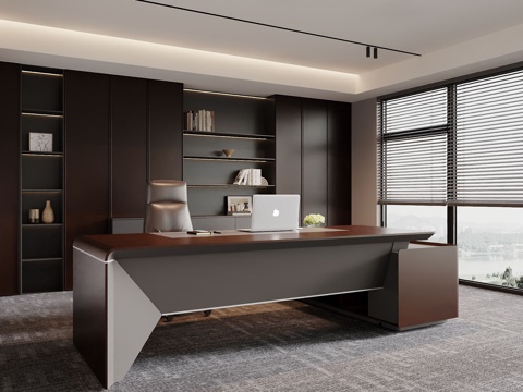 现代经理办公室  大班台su模型