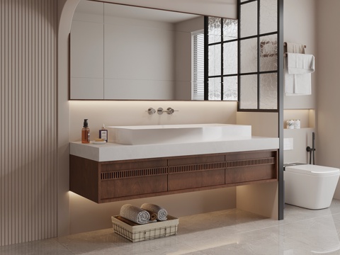 中古风卫生间 浴室柜 马桶su模型