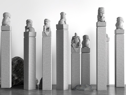 中式拴马桩 中式小品 中式柱子 中式庭院小品su模型