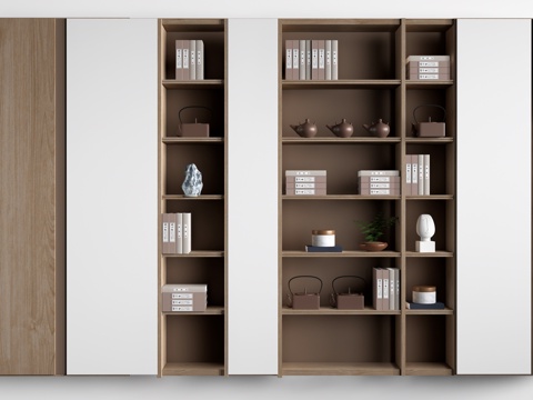 新中式装饰柜 新中式置物架 书架 茶具架su模型