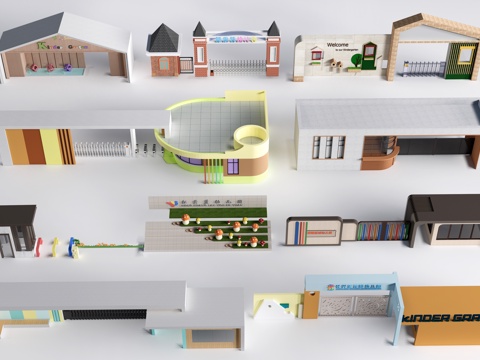 现代幼儿园大门 幼儿园入口 学校大门su模型