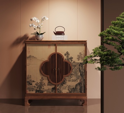 新中式玄关柜 端景柜su模型