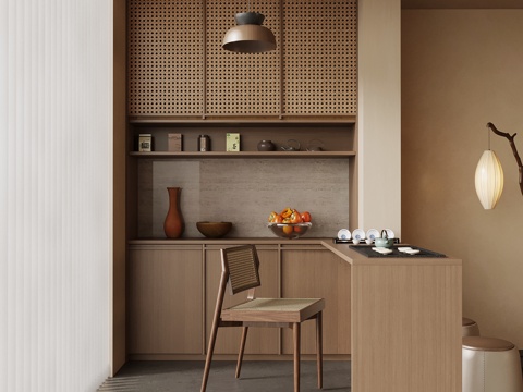 新中式阳台茶室 茶桌椅 茶台su模型