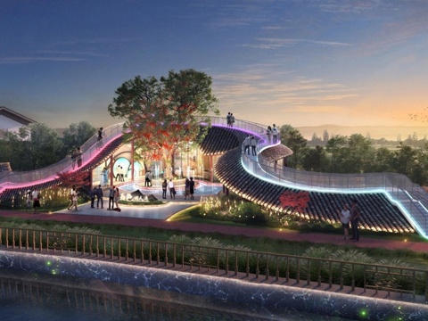  新中式现代小公建 新中式驿站 打卡观景台 许愿树 流线型观su模型 