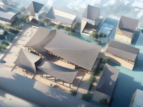  新中式售楼处建筑su模型 