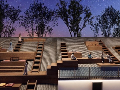  现代屋顶花园 屋顶观景台su模型 