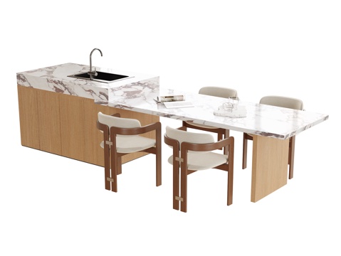 现代岛台餐桌椅 餐椅su模型