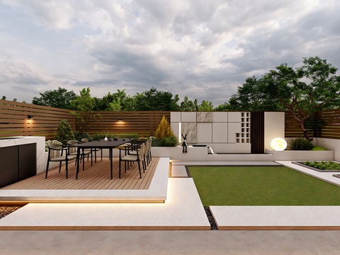  现代屋顶花园 庭院花园 阳台庭院景观su模型 