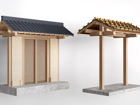 新中式庭院门 景观门头 民宿门头su模型