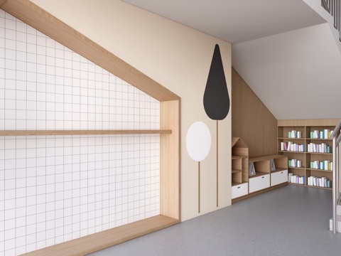 现代学校楼梯间装饰 校园文化墙 校园装饰墙 校园读书角su模型