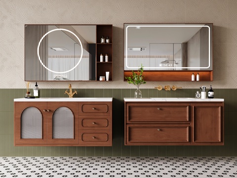 法式浴室柜 复古洗手台 洗漱台su模型