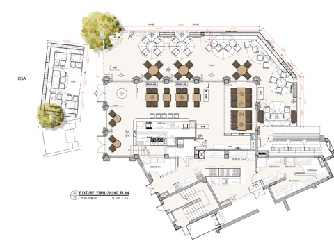 蔡澜点心佛山叁色粤菜广东菜中式餐厅平面布置图cad施工图
