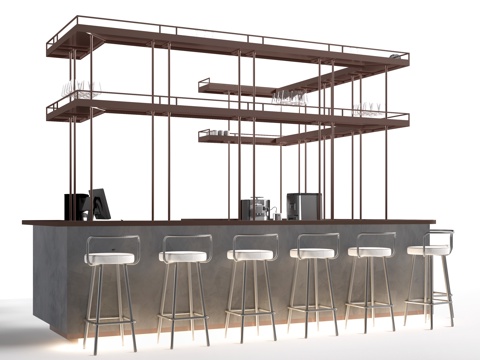 现代咖啡吧台 酒吧台 前台 收银台 操作台su模型