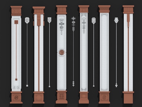 中国结 吊花  中式柱子su模型