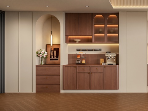 现代法式餐边柜 开放式厨房 餐厅酒柜 装饰柜su模型