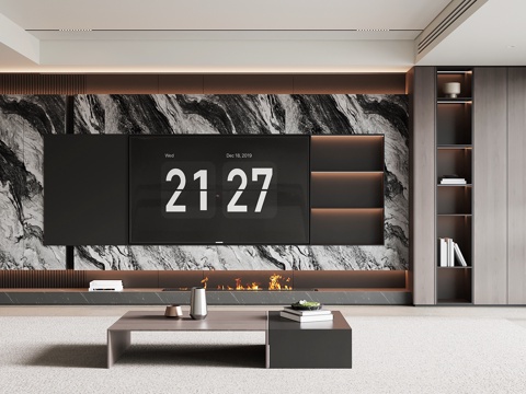 现代意式电视背景墙 茶几su模型