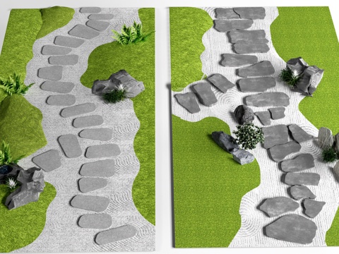 现代汀步 石头路 石板路 园路铺装su模型