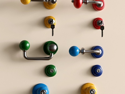 包豪斯门把手 中古复古门锁 多巴胺金属门拉手su模型