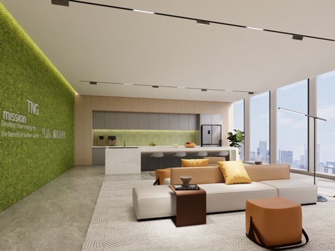 现代办公茶水间 公司休闲区 办公休息区su模型