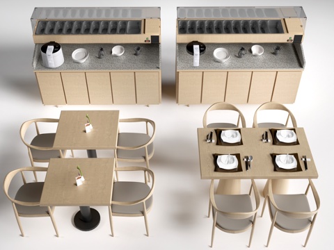 现代餐饮桌椅 餐厅桌椅 小料台su模型