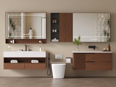 现代浴室柜 中古洗手台 洗漱台su模型