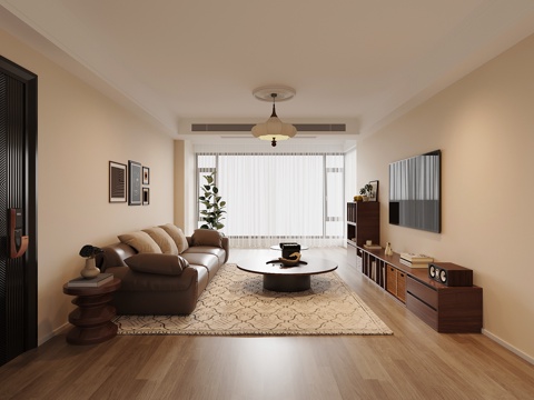 复古中古家居客厅 电视柜 沙发茶几组合su模型