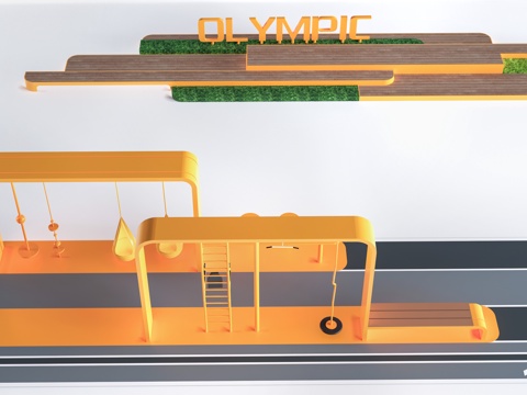 现代儿童游乐场 儿童健身器材 儿童游乐设施su模型