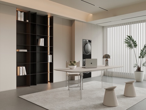 现代书房 书桌椅 书柜su模型