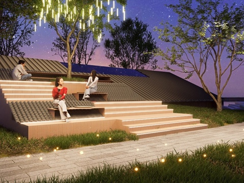  现代屋顶花园 阳台景观 庭院台阶景观su模型 