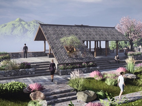  现代屋顶花园 屋顶景观 庭院景观su模型 