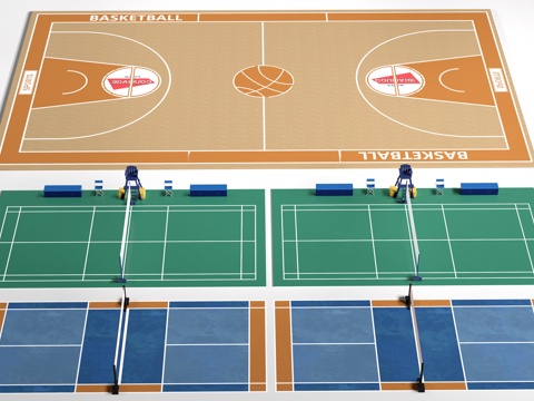 现代篮球场 运动场 室内球场su模型