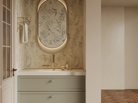 法式卫生间干区 浴室柜su模型