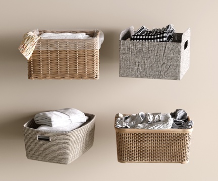 中古风收纳筐 草编藤编筐 脏衣框 收纳篮su模型