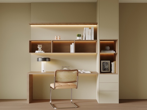 现代书桌椅 书柜su模型