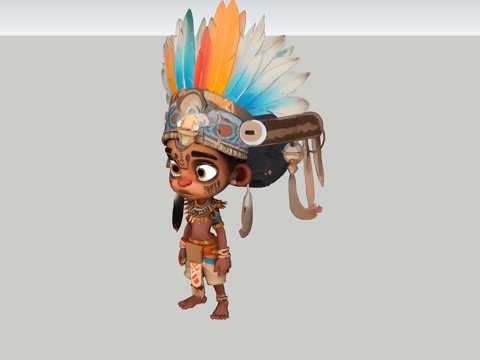 原始人部落黑人人物卡通小孩玩具su模型