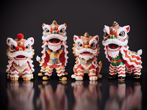 2D醒狮手办 醒狮公仔 舞狮活动 民俗活动 非物质文化遗产su模型