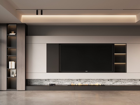 现代意式电视背景墙su模型