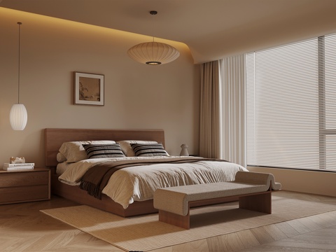 中古风卧室 床 床头柜su模型