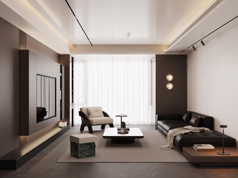 现代意式客厅 沙发茶几组合su模型