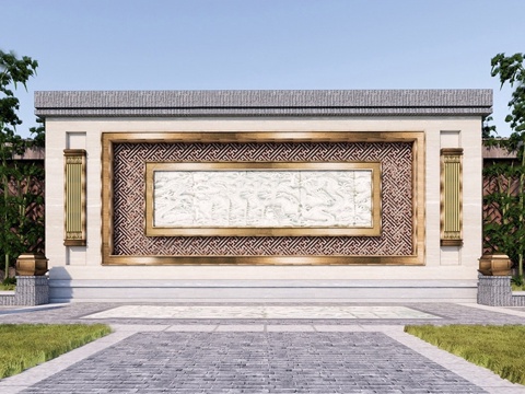 中式景墙 庭院景观su模型