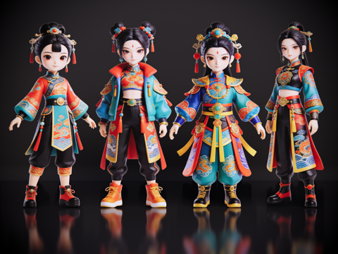 2D国潮手办 国潮公仔 国潮形象公仔 民俗活动 非物质文化遗su模型